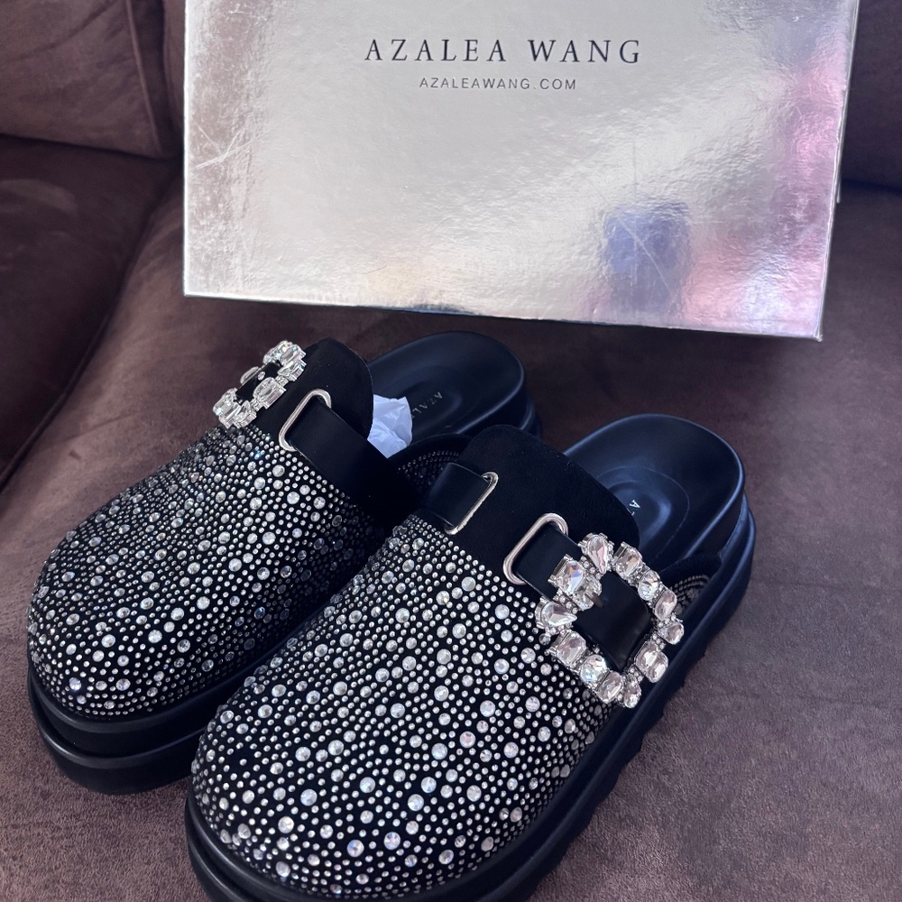 Azalea Wang Black Embellished Mules Size 6.5